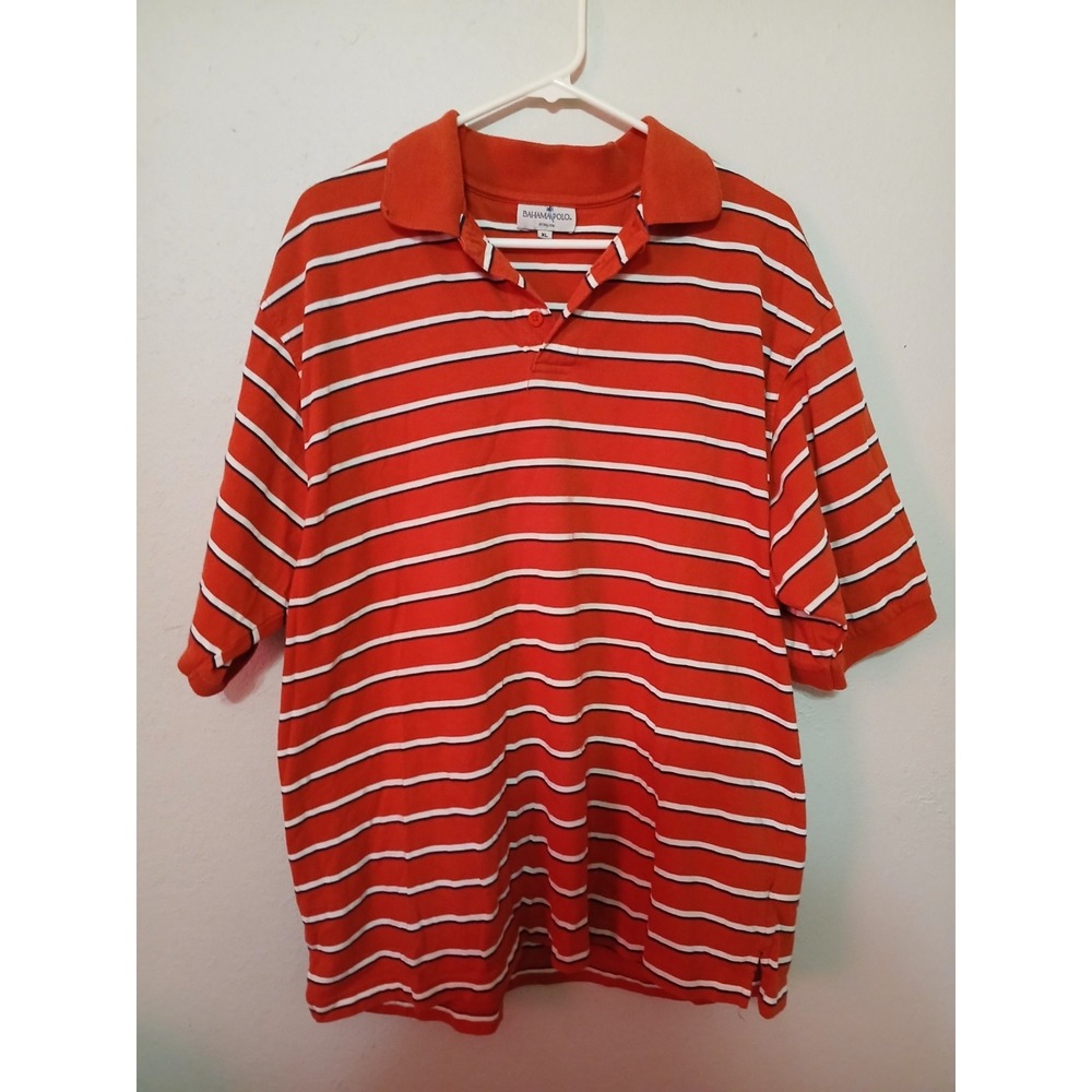 Bahama Polo By Del Sol Mens XL Red White Black Stripe Collared Shirt Casual Golf